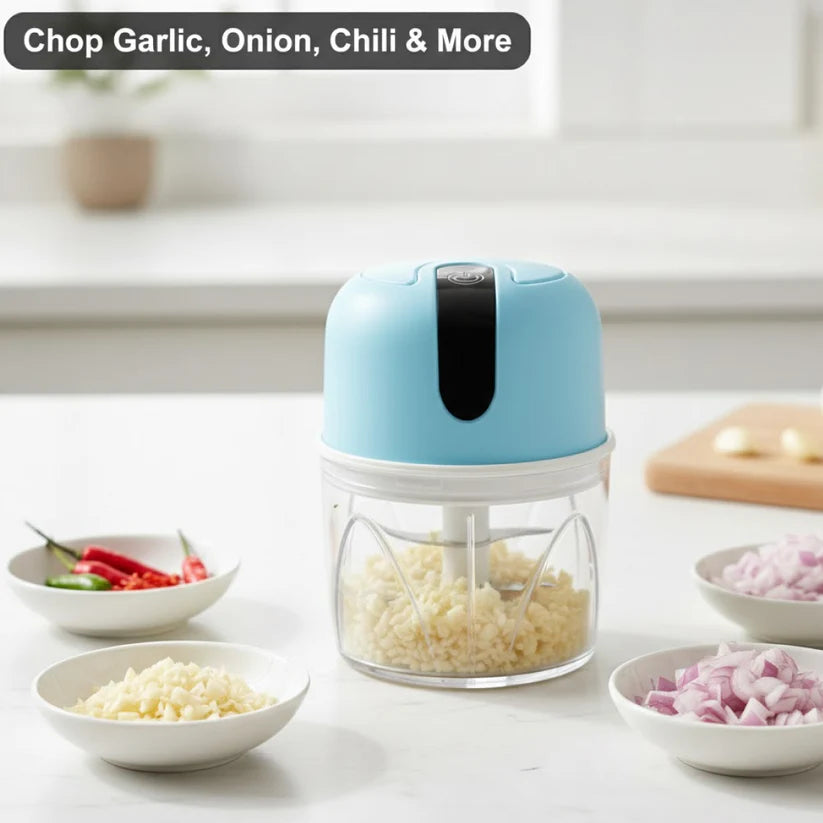 Wireless Usb Rechargeable Mini Electric Garlic Machine  Chopper 3 Blades (250ml)
