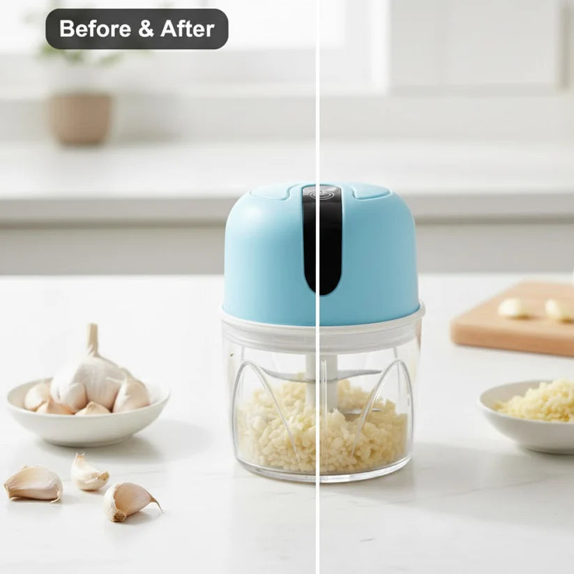 Wireless Usb Rechargeable Mini Electric Garlic Machine  Chopper 3 Blades (250ml)