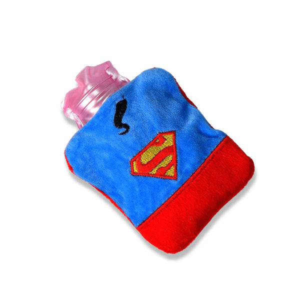 Superman Print Small Hot Water Bag With Cover For Pain Relief Neck Shoulder Pain And Hand Feet Warmer Menstrual Cramps. - 6530