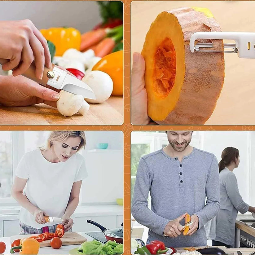 10052 Multifunctional Peeler Two In One Fruit Knife Fruit And Vegetable Cutting Knife+sawtooth Peeler Apple Carrot Potato Fruit Slice Antiskid