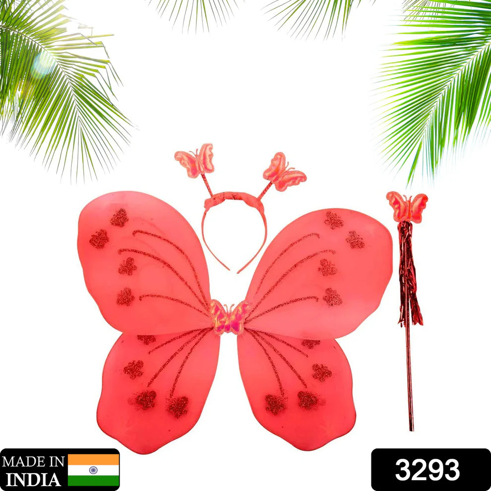 Baby Girls Fairy Nylon Butterfly Wings Costume Butterfly Fairy Angel Wing Wand And Hairband Multi- Color For Party (1pc) -  3293