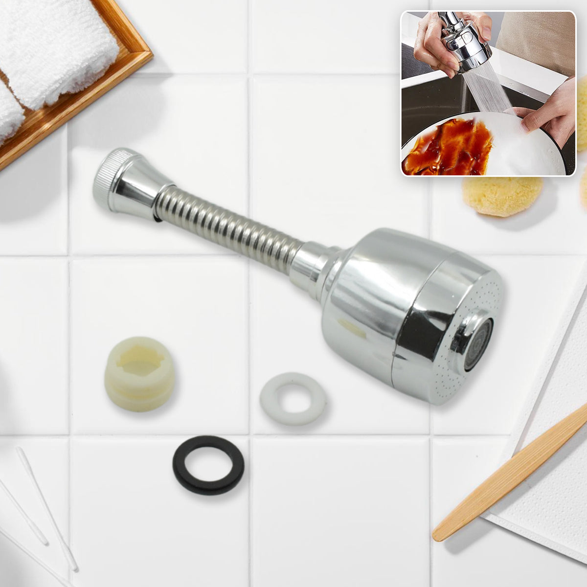 0598 Plastic 360 Degree Rotating Water-saving Sprinkler Faucet Aeratorfor Easy Clean Sink Water Saving Extension Jet Stream Spray Setting Faucet Splash-proof Filter Extender Sprayer For Kitchen Bathroom (6 Inch)