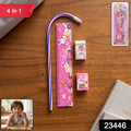 4-in-1 Cute Pink Stationery Set With Ruler Pencil Eraser  Sharpener