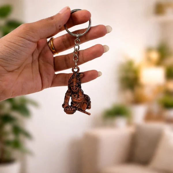 Premium Antique-gold Metal Bal Krishna Makhan Chor Keychain (1 Pc)