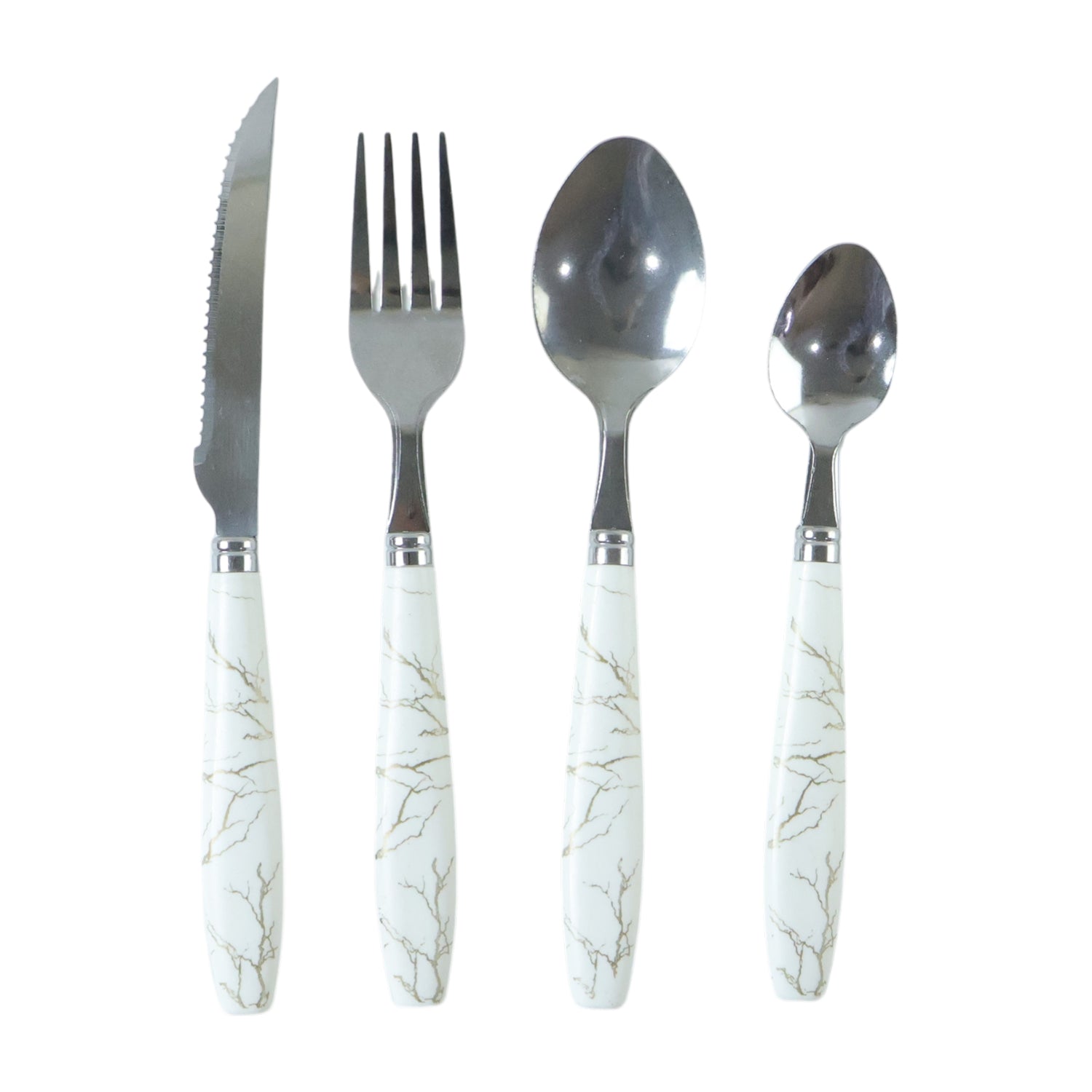 Stainless Steel Cutlery Set With Marble Design Handle (4 Pc  Set)