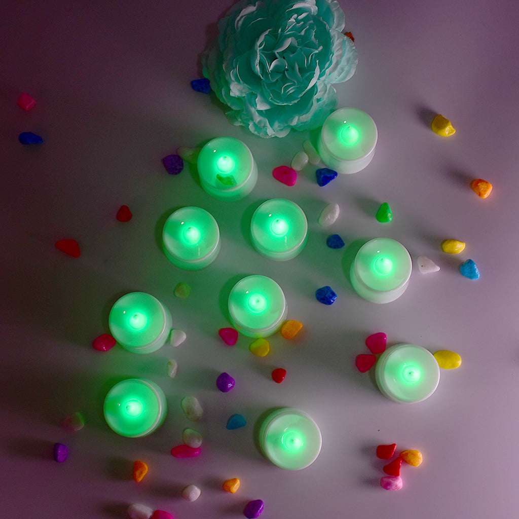 6635 Green Flameless Led Tealights Smokeless Plastic Decorative Candles - Led Tea Light Candle For Home Decoration (Pack Of 24)