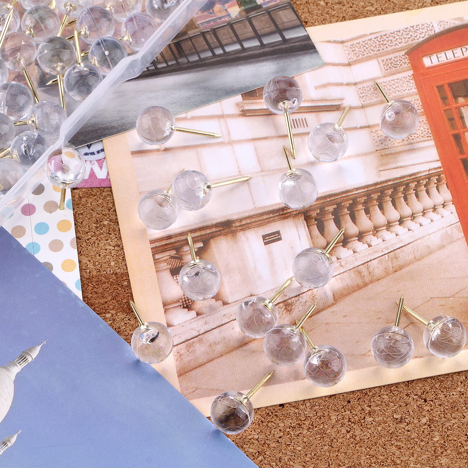Transparent Crystal Head Push Pins Set For Notice Board (30 Pc)