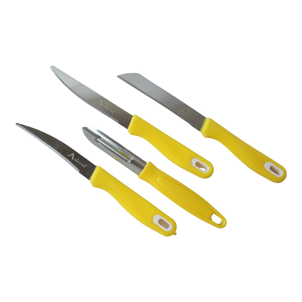Ss Kitchen Knife Set With Plastic Handle Stainless Steel Peeler Combo (4 Pc)