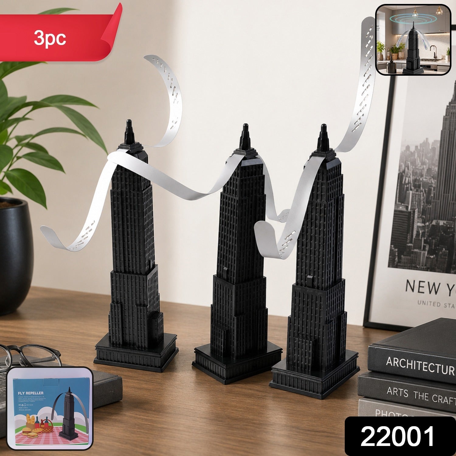 Fly Repeller Tabletop Food Protection Fan Keep Flies Away From Food Dining Table (3 Pc)
