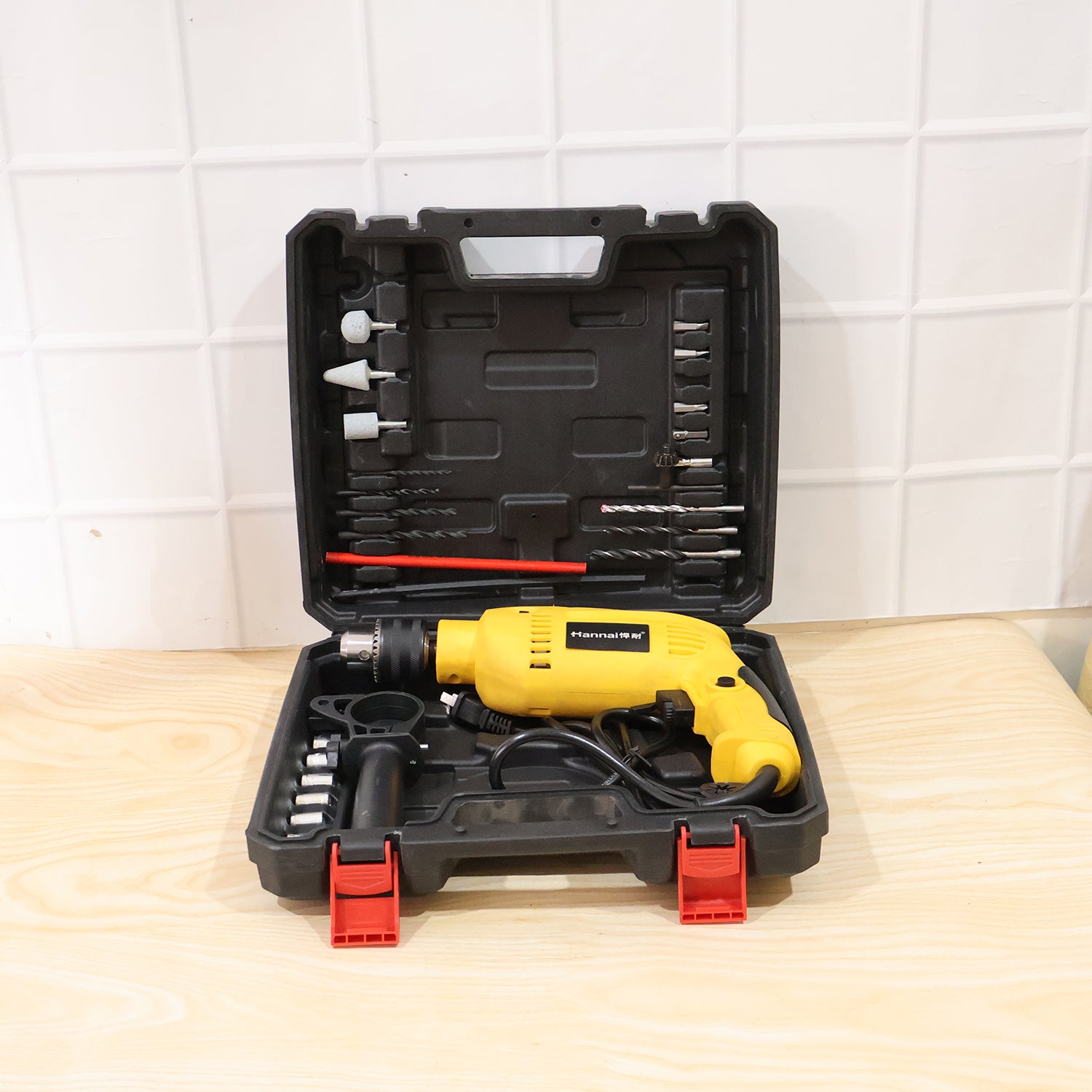 Heavy Duty Electric Drill Machine Tool Kit With Carry Case  2 Pin Plug (1 Set)