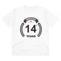 Men's PC Cotton 14th Anniversary Printed T Shirt (Color: White, Thread Count: 180GSM)