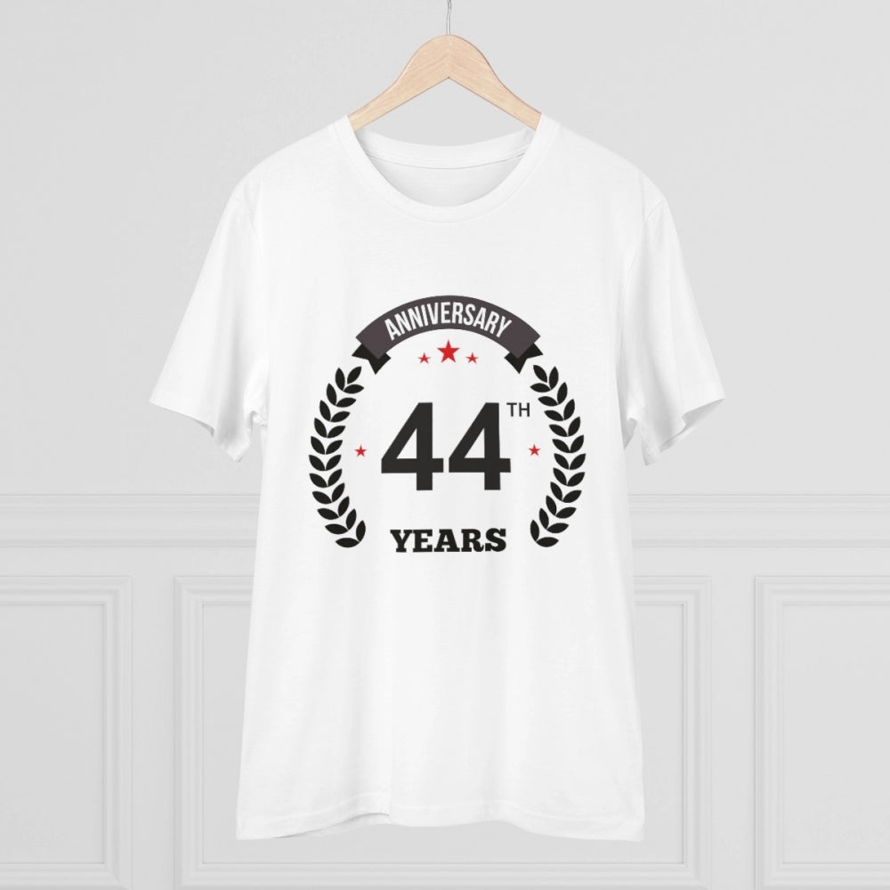 Men's PC Cotton 44th Anniversary Printed T Shirt (Color: White, Thread Count: 180GSM)