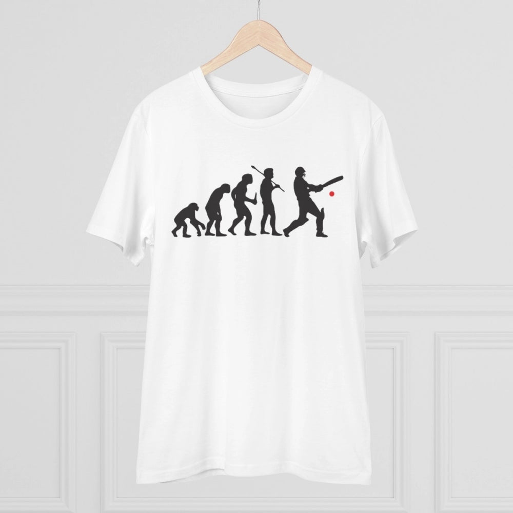 Men's PC Cotton Cricket Design Printed T Shirt (Color: White, Thread Count: 180GSM)