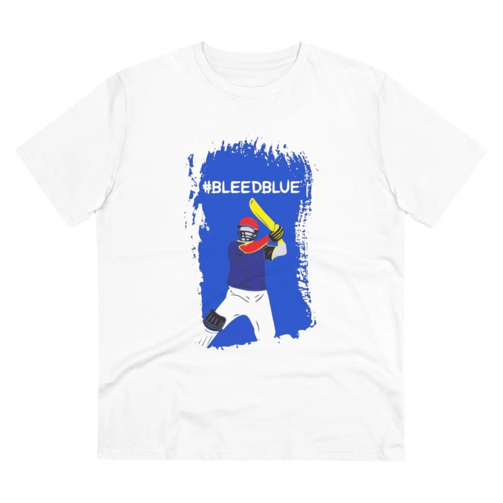 Men's PC Cotton Cricket Design Printed T Shirt (Color: White, Thread Count: 180GSM)