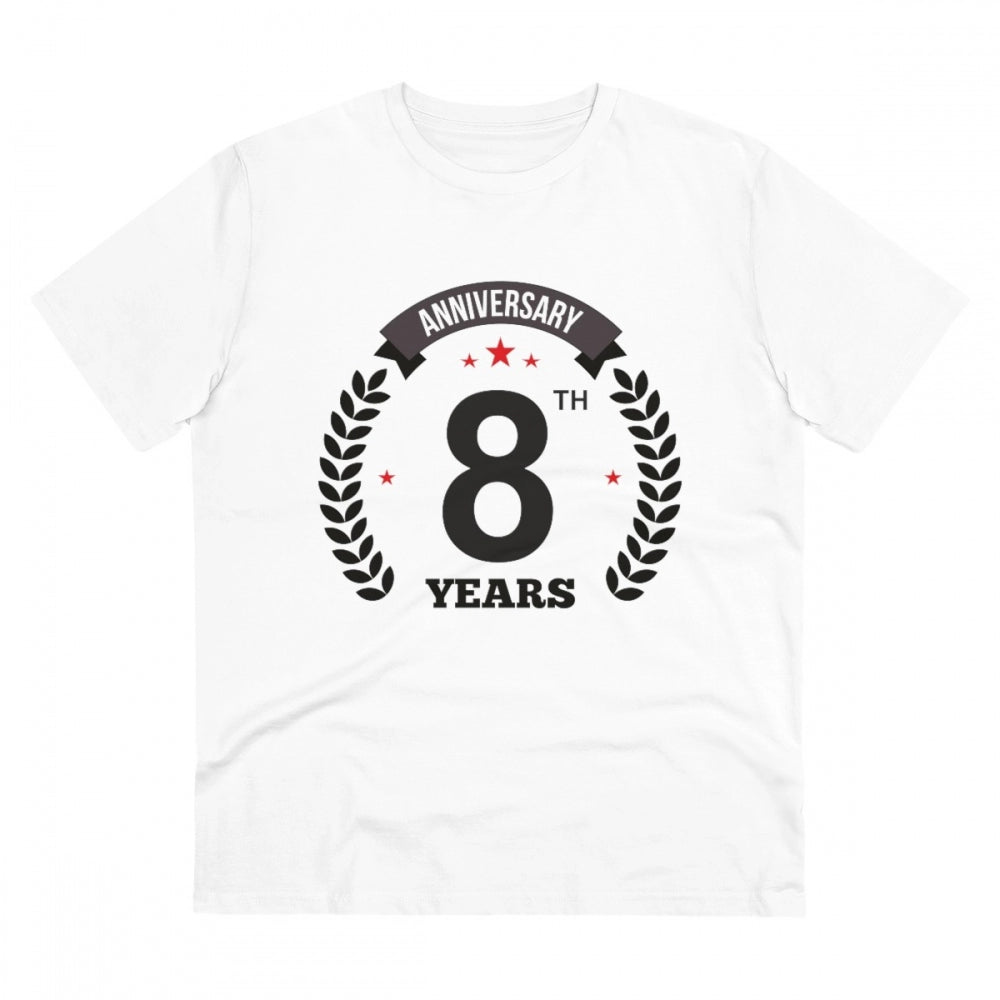 Men's PC Cotton 8th Anniversary Printed T Shirt (Color: White, Thread Count: 180GSM)