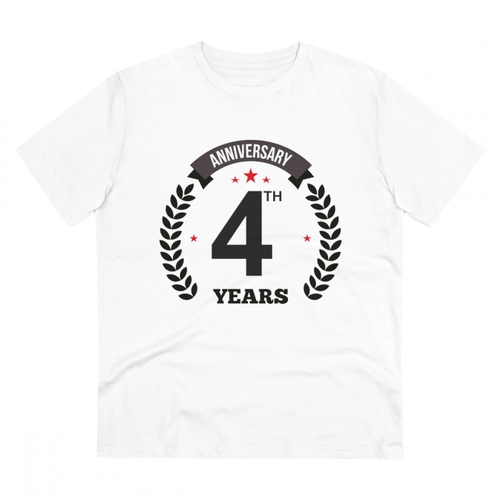 Men's PC Cotton 4th Anniversary Printed T Shirt (Color: White, Thread Count: 180GSM)