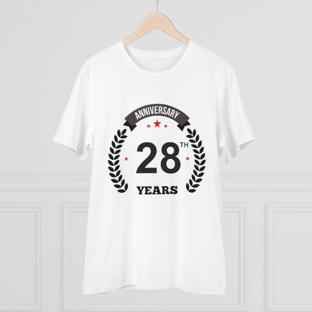 Men's PC Cotton 28th Anniversary Printed T Shirt (Color: White, Thread Count: 180GSM)