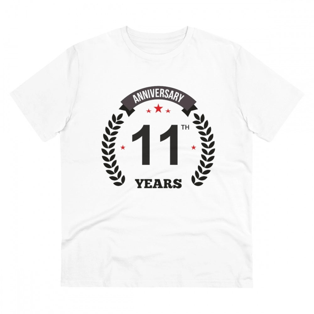 Men's PC Cotton 11th Anniversary Printed T Shirt (Color: White, Thread Count: 180GSM)