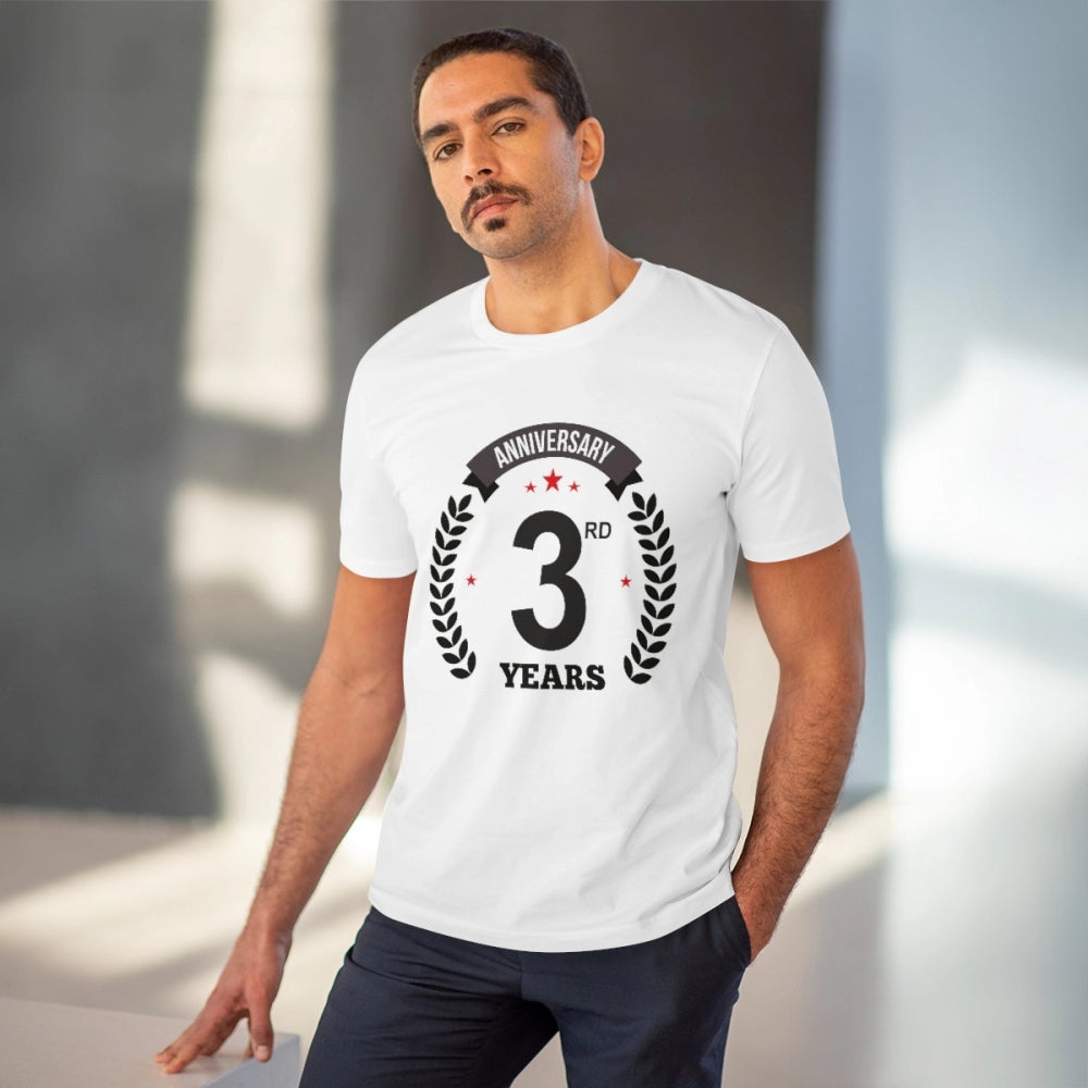 Men's PC Cotton 3rd Anniversary Printed T Shirt (Color: White, Thread Count: 180GSM)