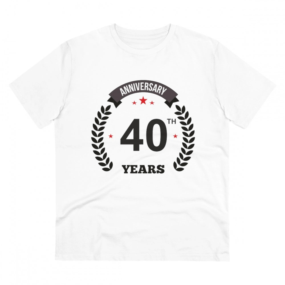 Men's PC Cotton 40th Anniversary Printed T Shirt (Color: White, Thread Count: 180GSM)