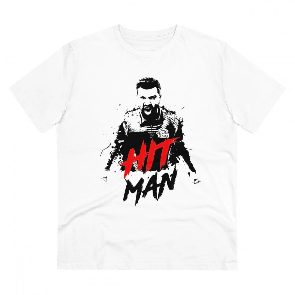 Men's PC Cotton Cricket Design Printed T Shirt (Color: White, Thread Count: 180GSM)