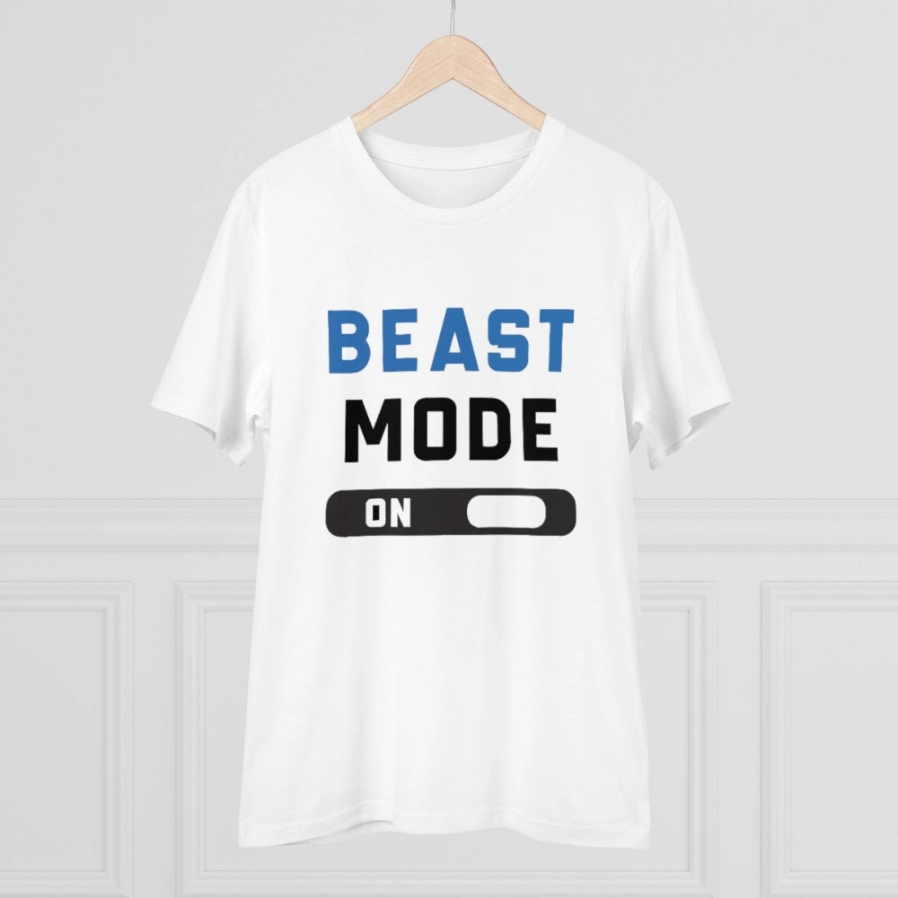 Men's PC Cotton Beast Mode On Printed T Shirt (Color: White, Thread Count: 180GSM)