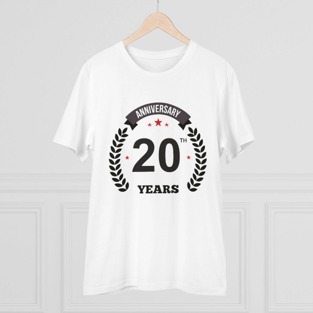 Men's PC Cotton 20th Anniversary Printed T Shirt (Color: White, Thread Count: 180GSM)