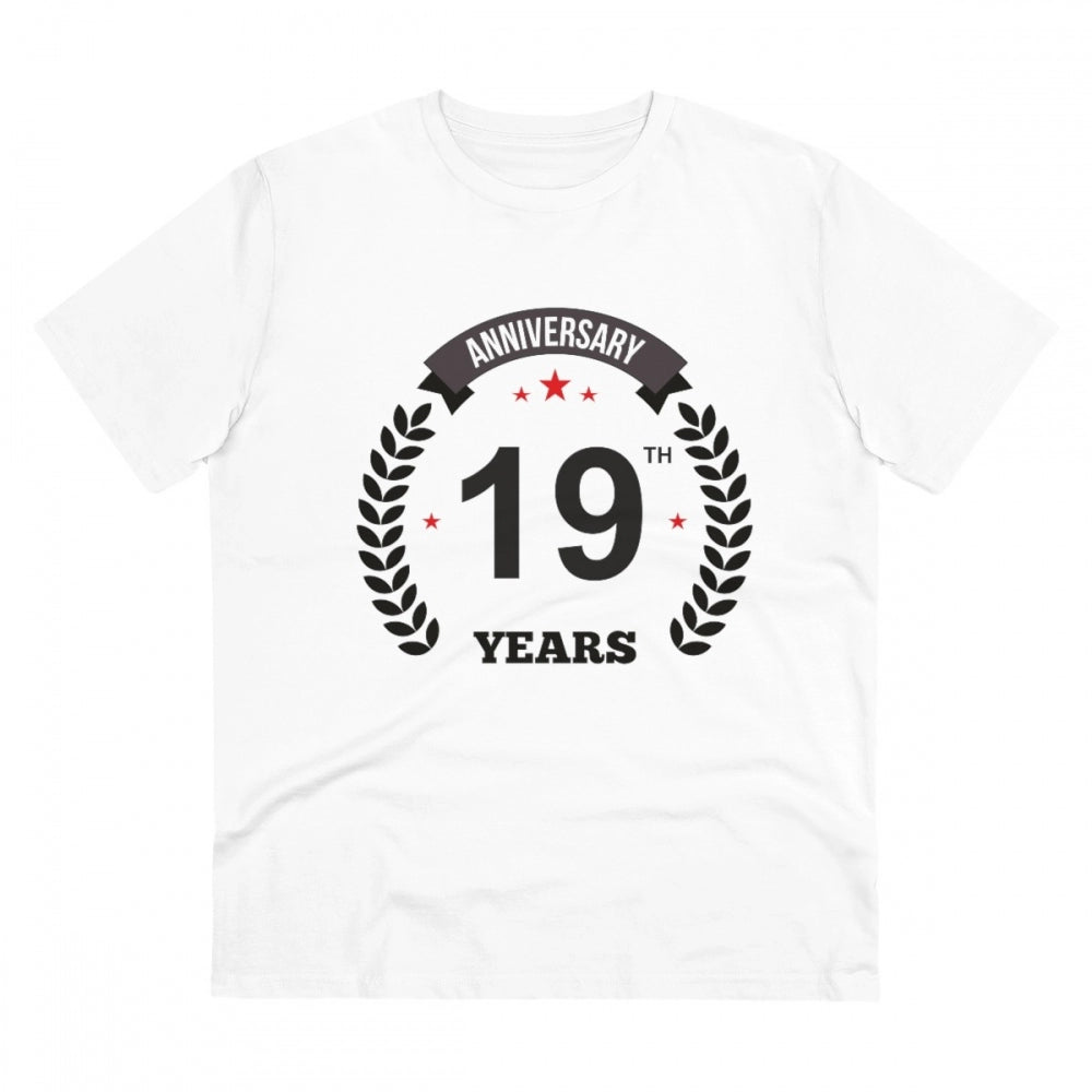 Men's PC Cotton 19th Anniversary Printed T Shirt (Color: White, Thread Count: 180GSM)