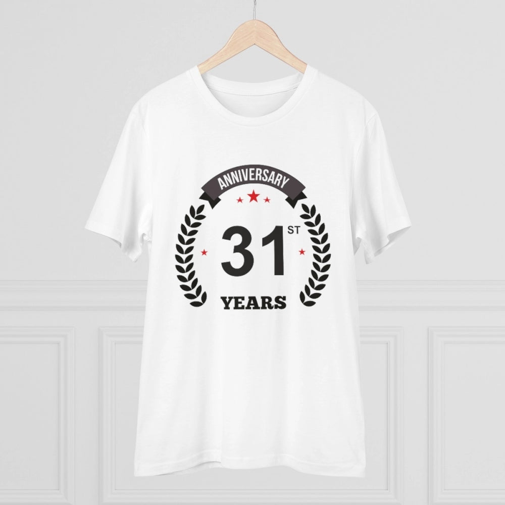 Men's PC Cotton 31st Anniversary Printed T Shirt (Color: White, Thread Count: 180GSM)