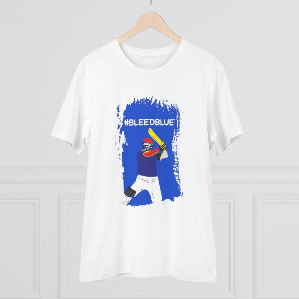 Men's PC Cotton Cricket Design Printed T Shirt (Color: White, Thread Count: 180GSM)