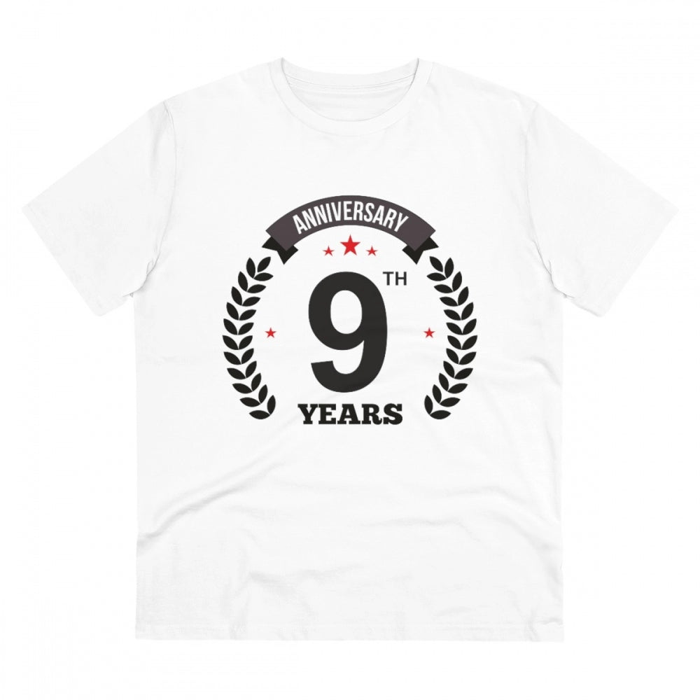 Men's PC Cotton 9th Anniversary Printed T Shirt (Color: White, Thread Count: 180GSM)