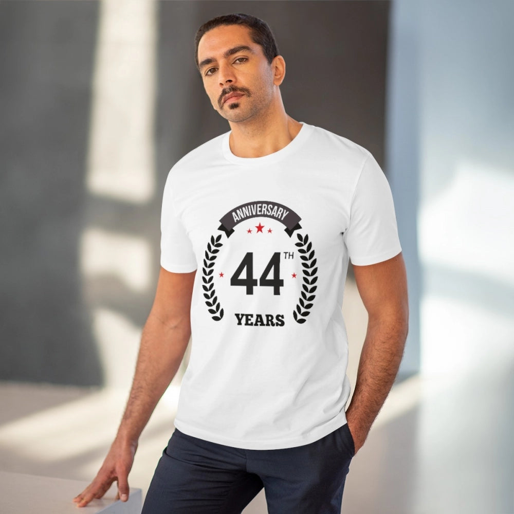 Men's PC Cotton 44th Anniversary Printed T Shirt (Color: White, Thread Count: 180GSM)