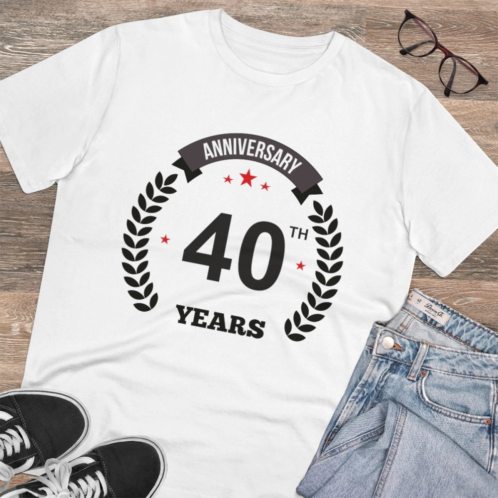 Men's PC Cotton 40th Anniversary Printed T Shirt (Color: White, Thread Count: 180GSM)