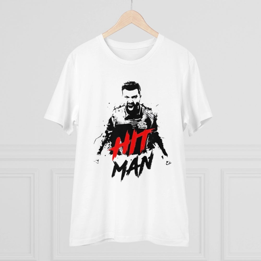 Men's PC Cotton Cricket Design Printed T Shirt (Color: White, Thread Count: 180GSM)