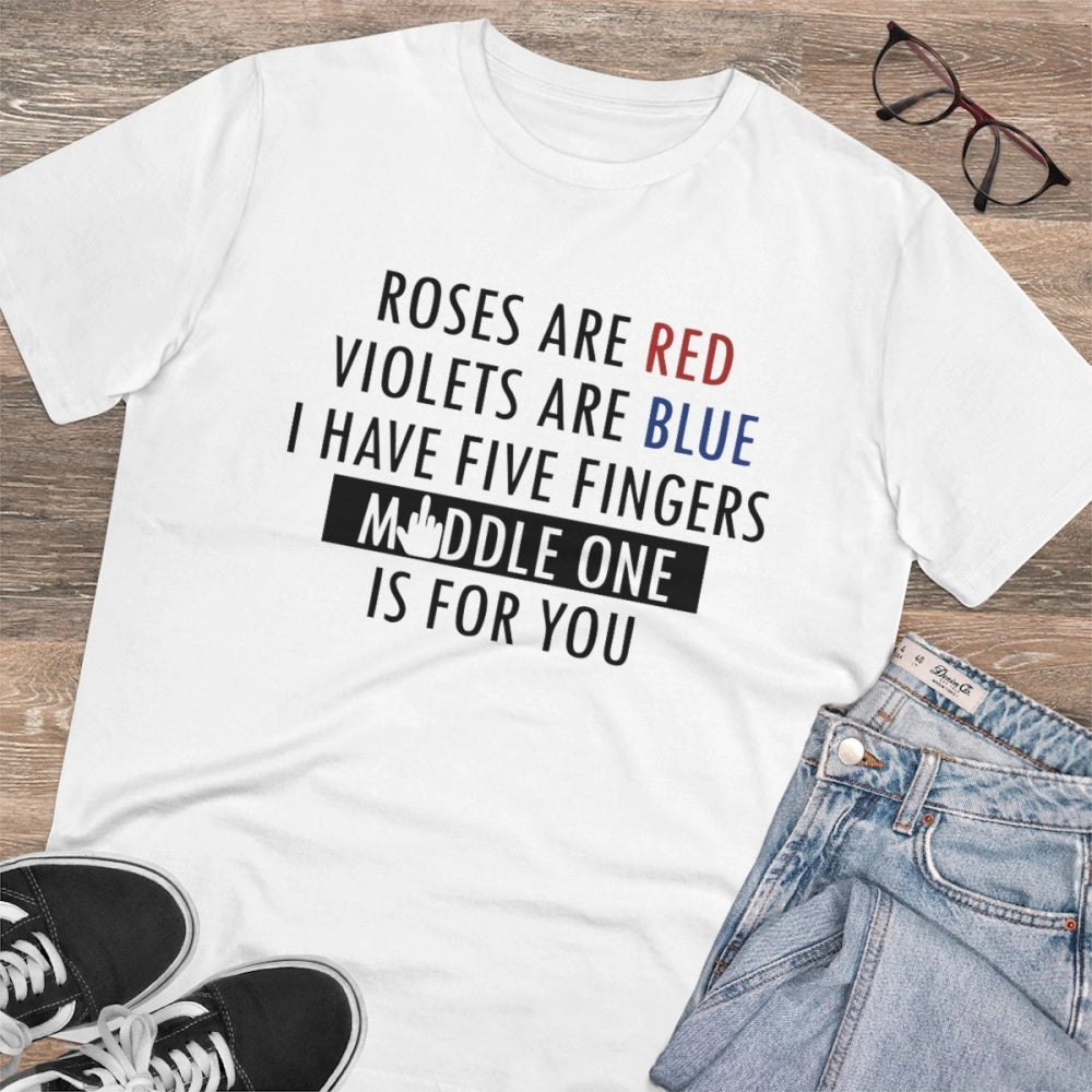 Men's PC Cotton Roses Are Red Printed T Shirt (Color: White, Thread Count: 180GSM)