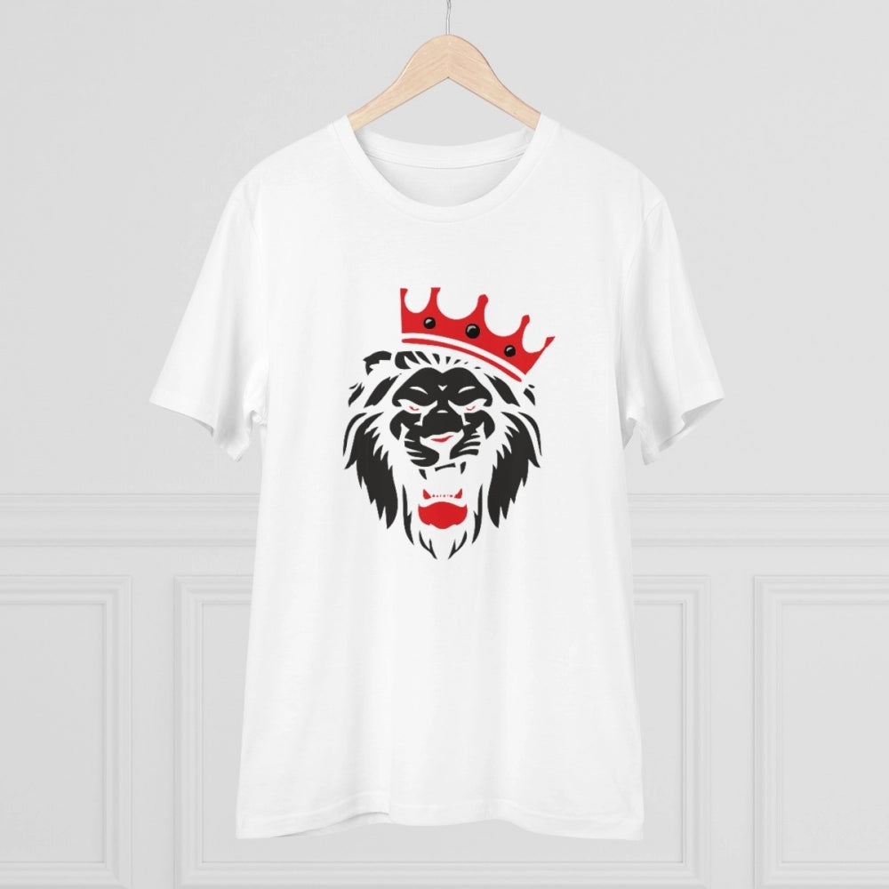 Men's PC Cotton Lion Logo Printed T Shirt (Color: White, Thread Count: 180GSM)