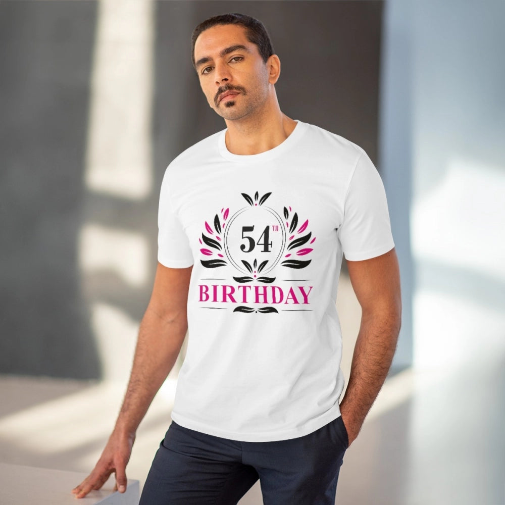 Men's PC Cotton 54th Birthday Printed T Shirt (Color: White, Thread Count: 180GSM)
