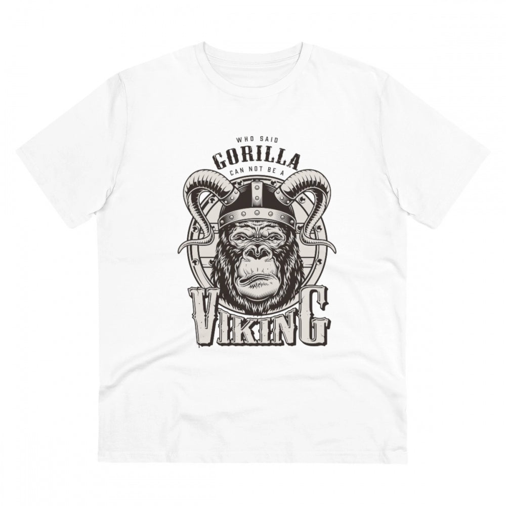 Men's PC Cotton Gorila Desing Printed T Shirt (Color: White, Thread Count: 180GSM)