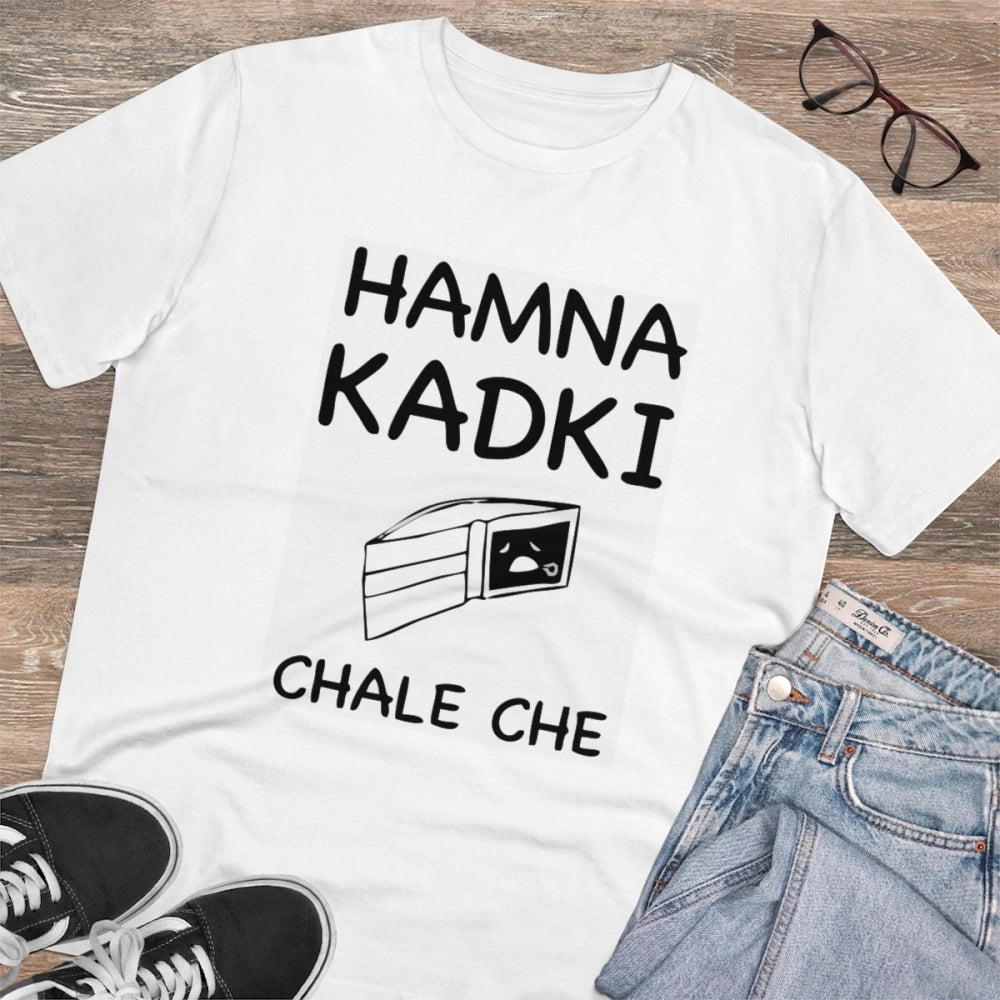 Men's PC Cotton Hamna Kadki Chale Che Printed T Shirt (Color: White, Thread Count: 180GSM)