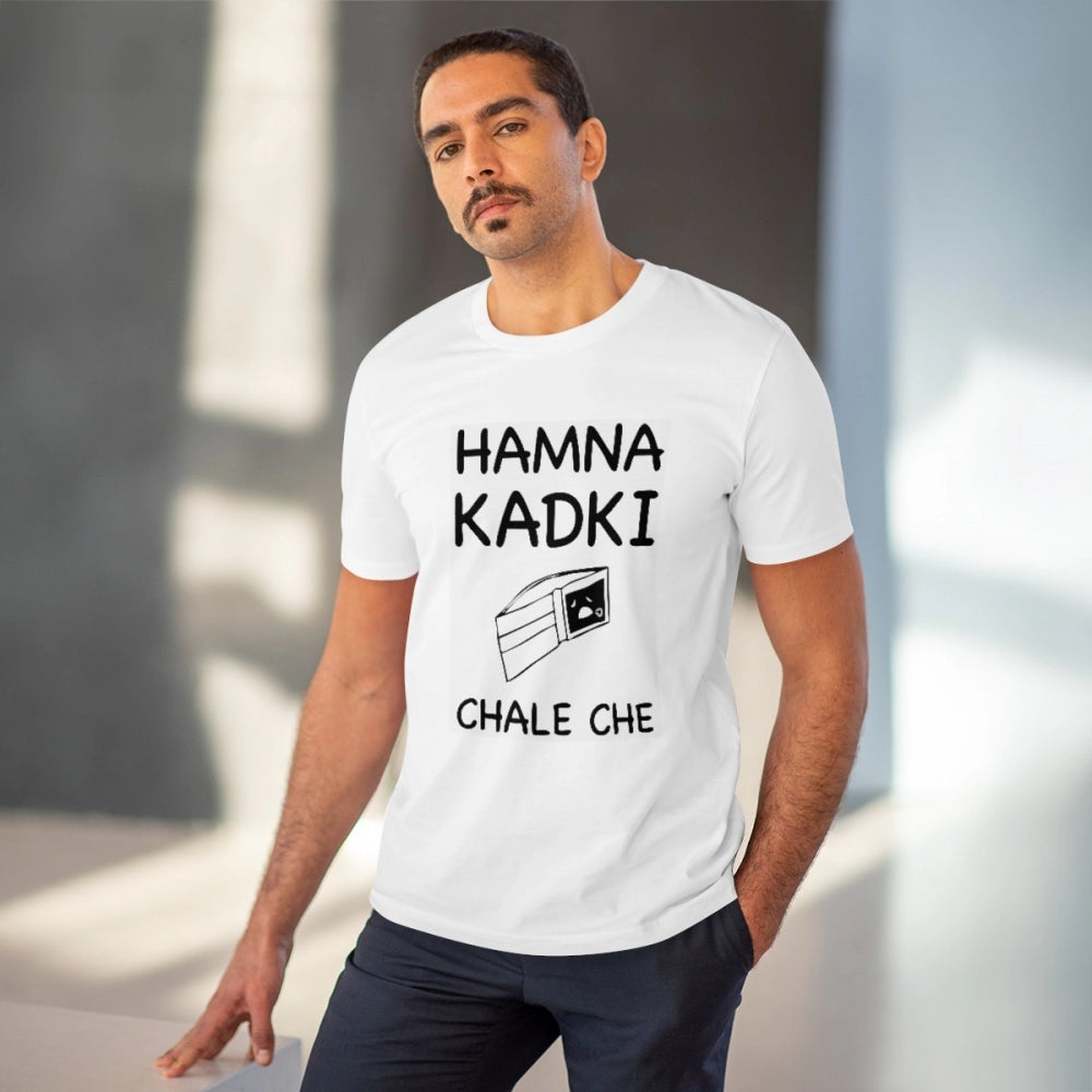 Men's PC Cotton Hamna Kadki Chale Che Printed T Shirt (Color: White, Thread Count: 180GSM)
