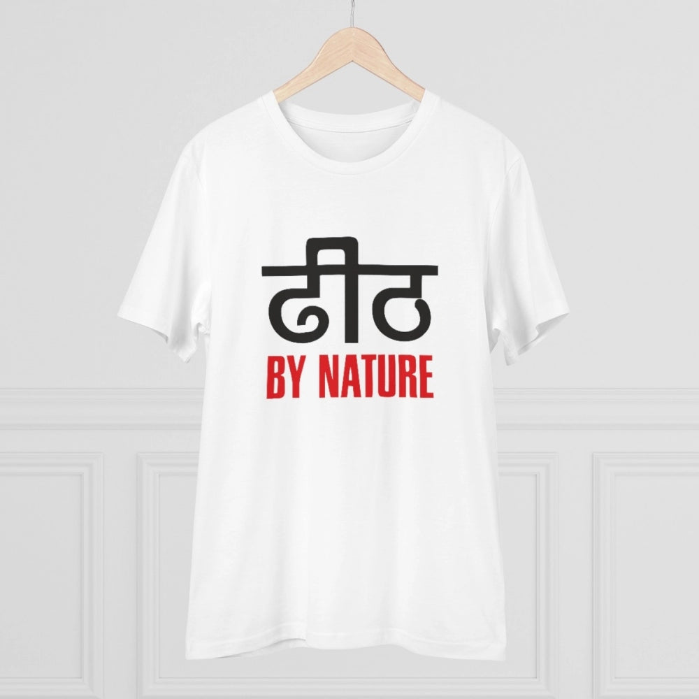 Men's PC Cotton Dhidh Nature Printed T Shirt (Color: White, Thread Count: 180GSM)