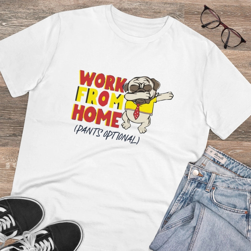 Men's PC Cotton Work From Home Desing Printed T Shirt (Color: White, Thread Count: 180GSM)