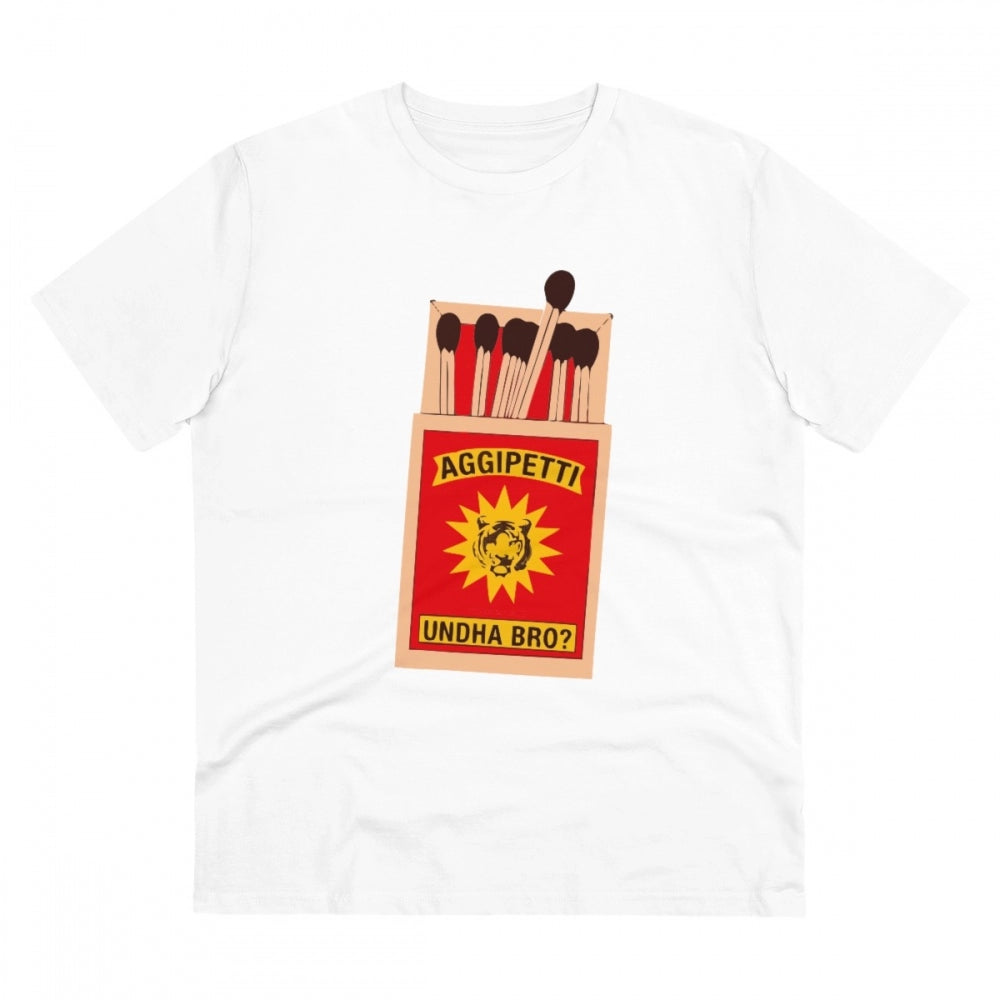 Men's PC Cotton Telugu Desing Printed T Shirt (Color: White, Thread Count: 180GSM)
