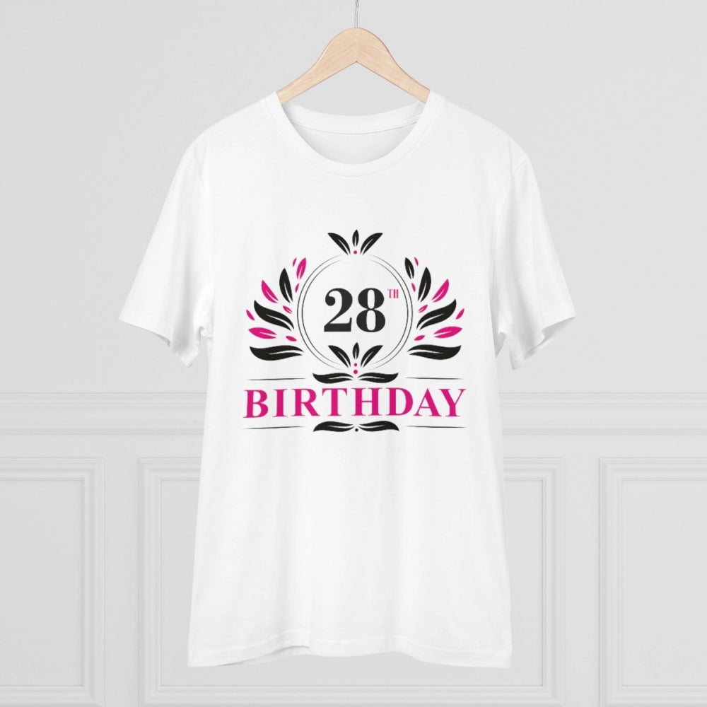 Men's PC Cotton 28th Birthday Printed T Shirt (Color: White, Thread Count: 180GSM)