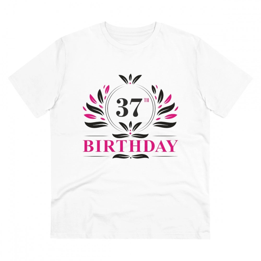Men's PC Cotton 37th Birthday Printed T Shirt (Color: White, Thread Count: 180GSM)