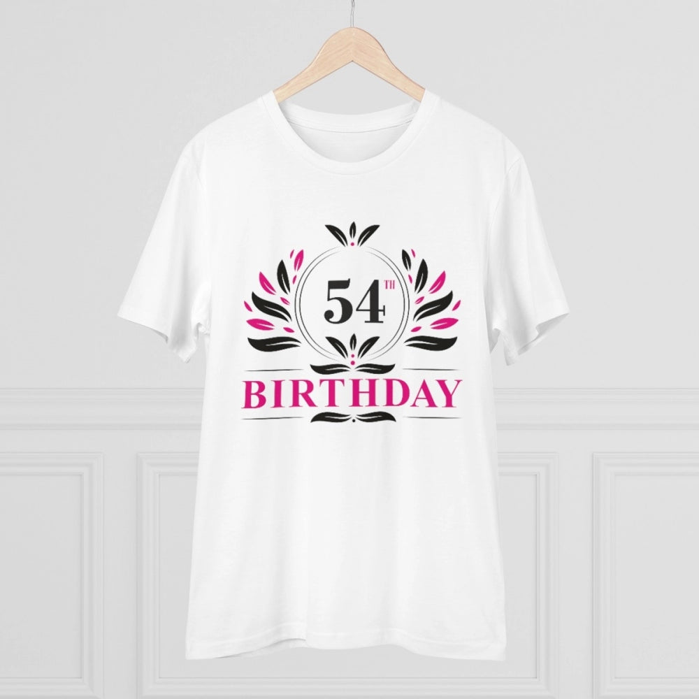 Men's PC Cotton 54th Birthday Printed T Shirt (Color: White, Thread Count: 180GSM)