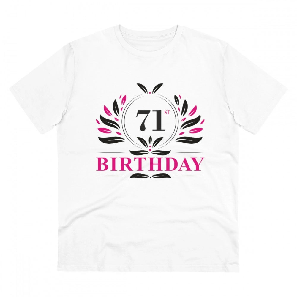 Men's PC Cotton 71st Birthday Printed T Shirt (Color: White, Thread Count: 180GSM)