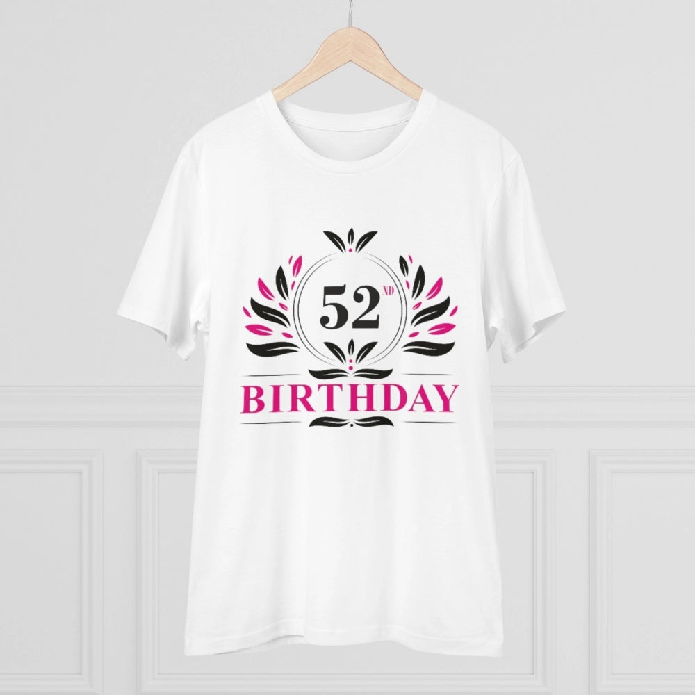 Men's PC Cotton 52nd Birthday Printed T Shirt (Color: White, Thread Count: 180GSM)
