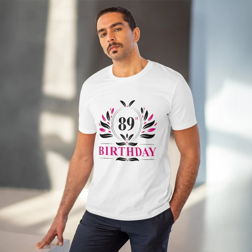 Men's PC Cotton 89th Birthday Printed T Shirt (Color: White, Thread Count: 180GSM)