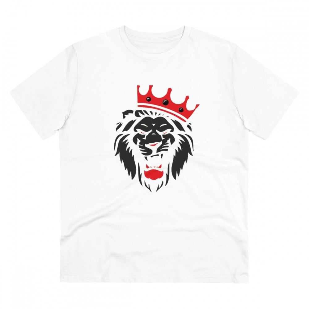 Men's PC Cotton Lion Logo Printed T Shirt (Color: White, Thread Count: 180GSM)